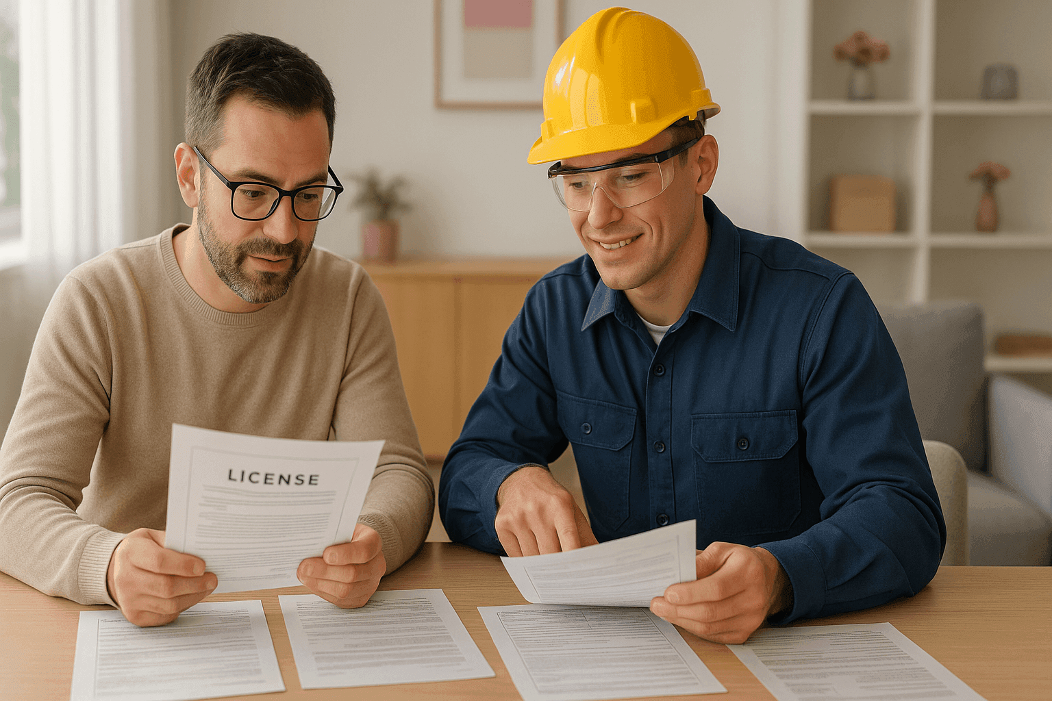 Homeowner consulting with HVAC contractor in home office